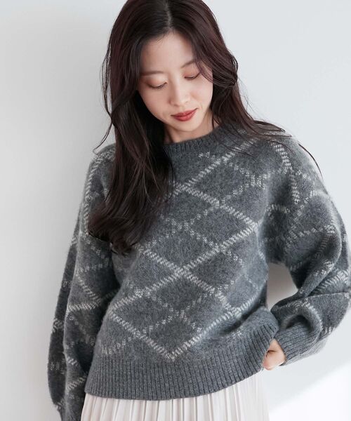 le.coeur blanc（ルクールブラン）の「≪WEB限定アイテム≫起毛チェックニットプルオーバー（ニット/セーター・レディース・グレー/ベージュ/アイボリー・38）」の21枚目の写真