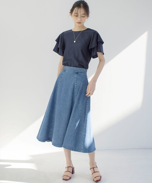 組曲（クミキョク）の「ライトデニム フレアスカート（デニムスカート・レディース・ダルブルー系・S2）」の4枚目の写真