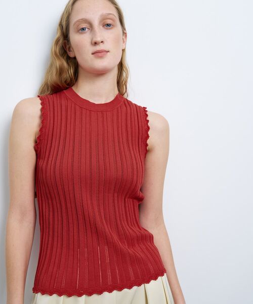 LANVIN en Bleu(ランバンオンブルー)の「アイレットリブノースリーブニット(ニット/セーター・レディース・レッド/ライトカーキ/グレー・38)」の3枚目の写真
