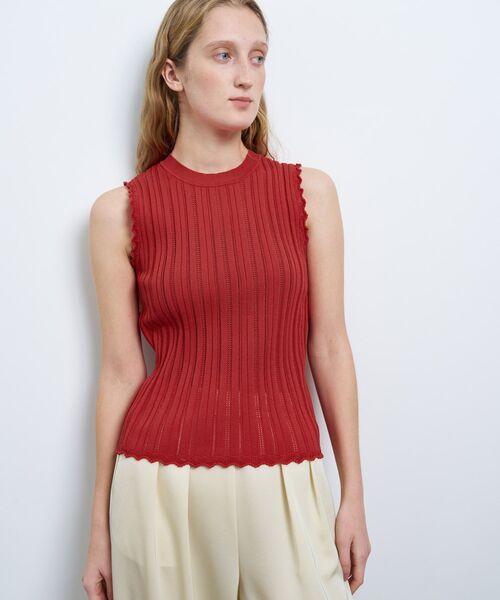 LANVIN en Bleu(ランバンオンブルー)の「アイレットリブノースリーブニット(ニット/セーター・レディース・レッド/ライトカーキ/グレー・38)」の14枚目の写真