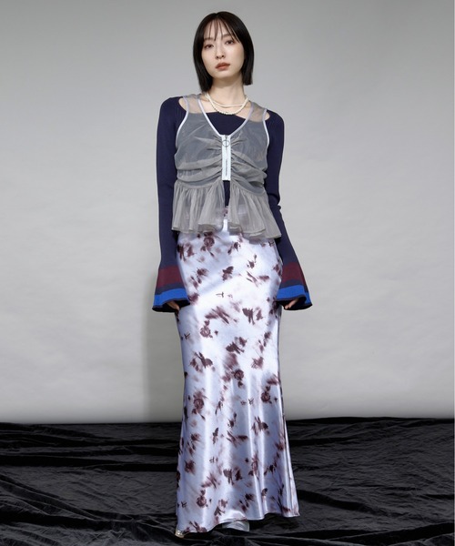 Ezick サテン マーメイド スカート luxury サテン柄フラワーマーメイドスカート（スカート）｜Ezick