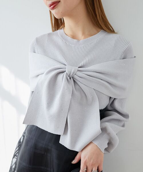 MAJESTIC LEGON（マジェスティックレゴン）の「リボンビジューニット（ニット/セーター・レディース・チャコールグレー/アイボリー/ホワイト系その他2/ブラック/ピンク/ライトグレー・MEDIUM）」の5枚目の写真