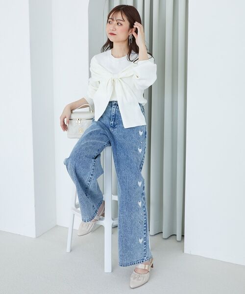 MAJESTIC LEGON（マジェスティックレゴン）の「リボンビジューニット（ニット/セーター・レディース・チャコールグレー/アイボリー/ホワイト系その他2/ブラック/ピンク/ライトグレー・MEDIUM）」の22枚目の写真