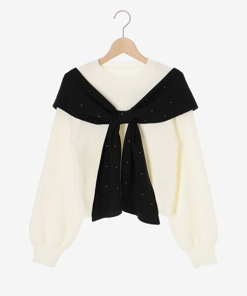 MAJESTIC LEGON（マジェスティックレゴン）の「リボンビジューニット（ニット/セーター・レディース・チャコールグレー/アイボリー/ホワイト系その他2/ブラック/ピンク/ライトグレー・MEDIUM）」の7枚目の写真