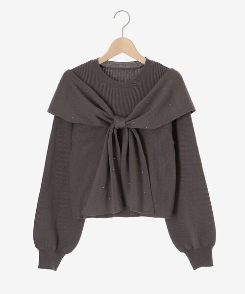 MAJESTIC LEGON（マジェスティックレゴン）の「リボンビジューニット（ニット/セーター・レディース・チャコールグレー/アイボリー/ホワイト系その他2/ブラック/ピンク/ライトグレー・MEDIUM）」の10枚目の写真