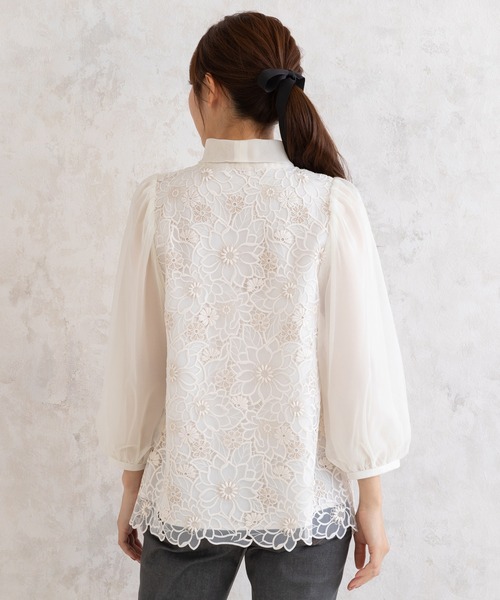 Rose Tiara（ローズティアラ）の「オーガンジー刺繍ブラウス（シャツ/ブラウス・レディース・オフホワイト/ブラック・40/38/46/42）」の7枚目の写真