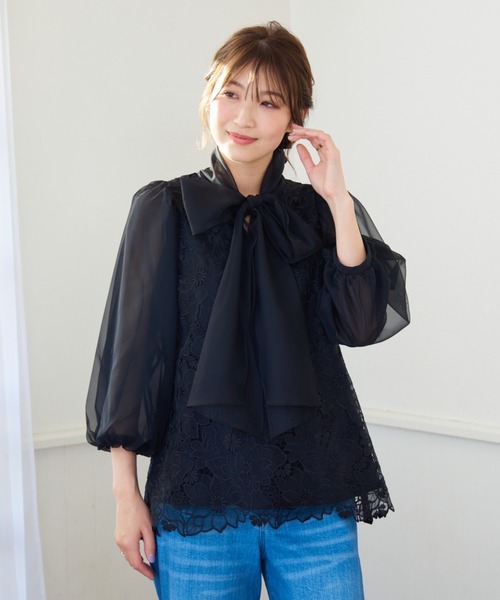 Rose Tiara（ローズティアラ）の「オーガンジー刺繍ブラウス（シャツ/ブラウス・レディース・オフホワイト/ブラック・40/38/46/42）」の12枚目の写真