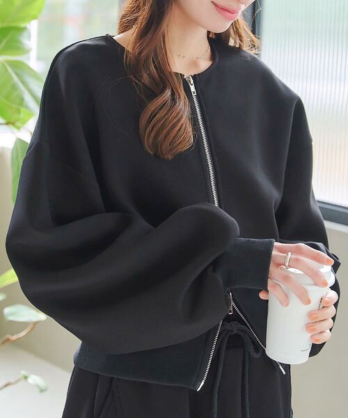 KOBE LETTUCE(コウベレタス)の「ウエストリブダブルジップダイバーブルゾン(ブルゾン・レディース・グレー/ブラック/ピンク/ダークグリーン・M)」の2枚目の写真