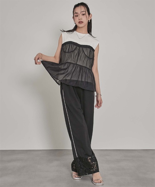 miette（ミエット）の「レース切替トラックパンツ（その他パンツ・レディース・ブラック/オフホワイト/レッド・FREE）」の12枚目の写真