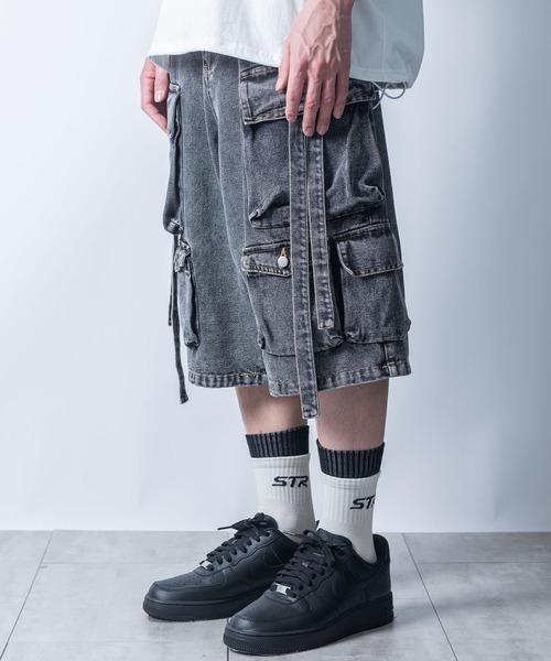 Starting Over(スターティングオーバー)の「vintage like loose fit denim techno half pants/ヴィンテージ ライク ルーズフィット デニム テクノ ハーフ パンツ(デニムパンツ・メンズ・ブルー/ブラック・XL/L/M)」の14枚目の写真