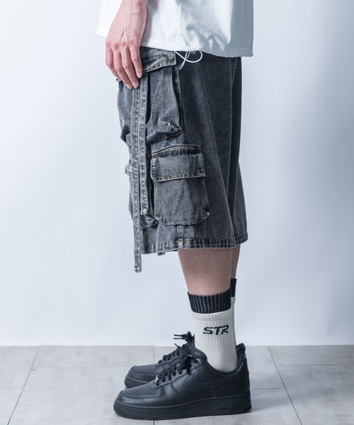 Starting Over(スターティングオーバー)の「vintage like loose fit denim techno half pants/ヴィンテージ ライク ルーズフィット デニム テクノ ハーフ パンツ(デニムパンツ・メンズ・ブルー/ブラック・XL/L/M)」の15枚目の写真