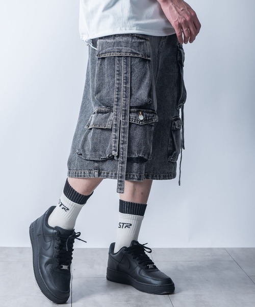 Starting Over(スターティングオーバー)の「vintage like loose fit denim techno half pants/ヴィンテージ ライク ルーズフィット デニム テクノ ハーフ パンツ(デニムパンツ・メンズ・ブルー/ブラック・XL/L/M)」の19枚目の写真