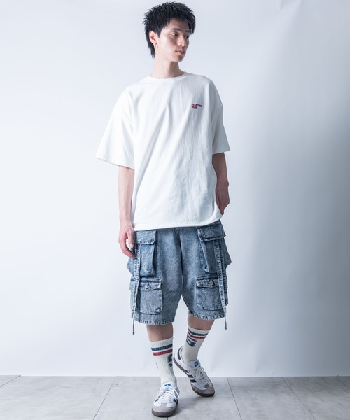 セール】vintage like loose fit denim techno half pants