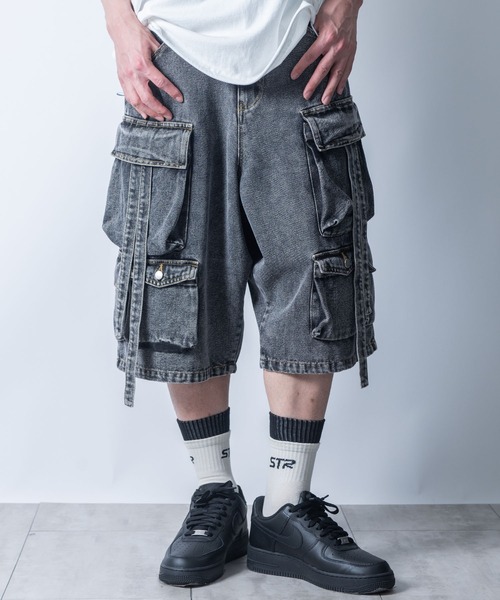 Starting Over(スターティングオーバー)の「vintage like loose fit denim techno half pants/ヴィンテージ ライク ルーズフィット デニム テクノ ハーフ パンツ(デニムパンツ・メンズ・ブルー/ブラック・XL/L/M)」の3枚目の写真