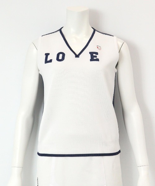 archivio(アルチビオ)の「<LADIES>"LOVE"バックメッシュベスト(ベスト・レディース・ネイビー/ホワイト×ネイビー/ホワイト×ブラウン・S/M)」の4枚目の写真