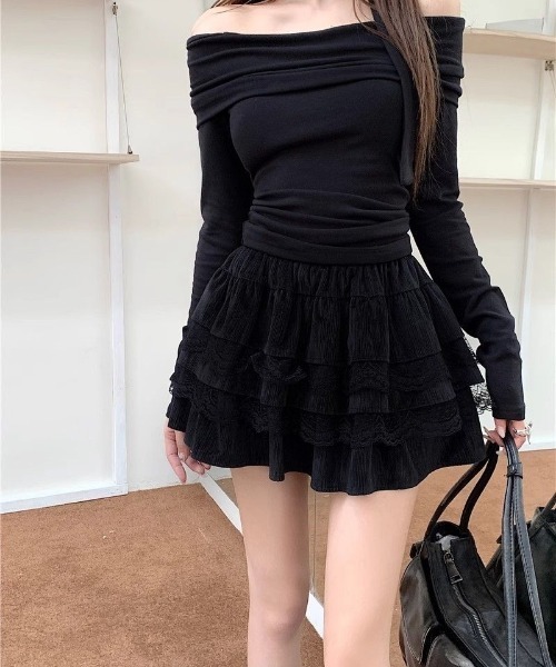 Ritzy(リッツィー)の「レースデザイン ティアード ミニスカート キュロットデザイン(スカート・レディース・ブラック/ホワイト・L/M)」の12枚目の写真