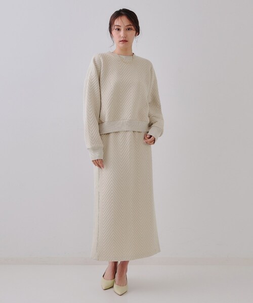 OPAQUE.CLIP（オペークドットクリップ）の「キルトジャカードナロースカート/セットアップ対応【洗濯機洗い可】（スカート・レディース・ホワイト/ライトベージュ・38/40/42）」の8枚目の写真