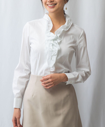 NARACAMICIE | 【NARACAMICIE】ストレッチブロードフリル衿長袖シャツ(シャツ/ブラウス)