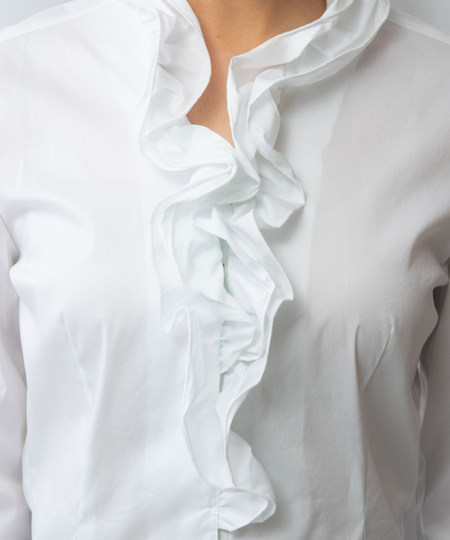 NARACAMICIE（ナラカミーチェ）の「【NARACAMICIE】ストレッチブロードフリル衿長袖シャツ（シャツ/ブラウス・レディース・ホワイト・M/L/XL/S）」の5枚目の写真