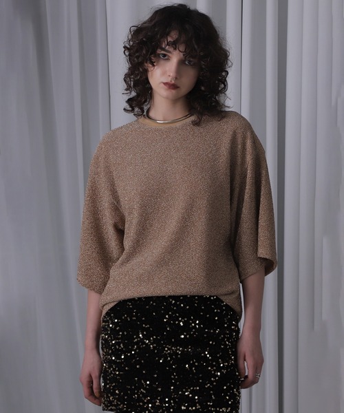 ROSE BUD(ローズバッド)の「(CREOLME)シャイニービッグTシャツ(Tシャツ/カットソー・レディース・ゴールド/ネイビー・ONE SIZE)」の1枚目の写真