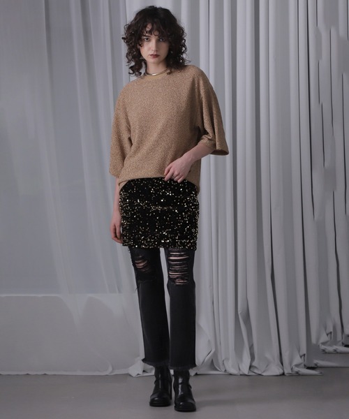 ROSE BUD(ローズバッド)の「(CREOLME)シャイニービッグTシャツ(Tシャツ/カットソー・レディース・ゴールド/ネイビー・ONE SIZE)」の10枚目の写真