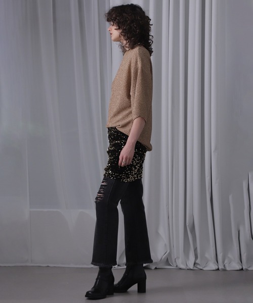 ROSE BUD(ローズバッド)の「(CREOLME)シャイニービッグTシャツ(Tシャツ/カットソー・レディース・ゴールド/ネイビー・ONE SIZE)」の11枚目の写真