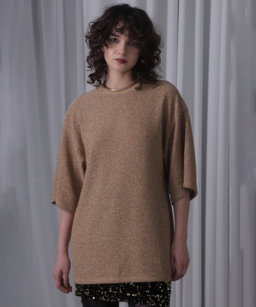 ROSE BUD(ローズバッド)の「(CREOLME)シャイニービッグTシャツ(Tシャツ/カットソー・レディース・ゴールド/ネイビー・ONE SIZE)」の13枚目の写真