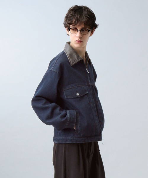 LURAKU デニムジャケット gジャン 「LURAKU」Leather Collar Zip