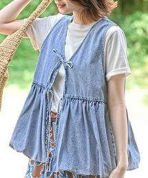 rps | 裾バルーン前リボンデニムベスト(ベスト)