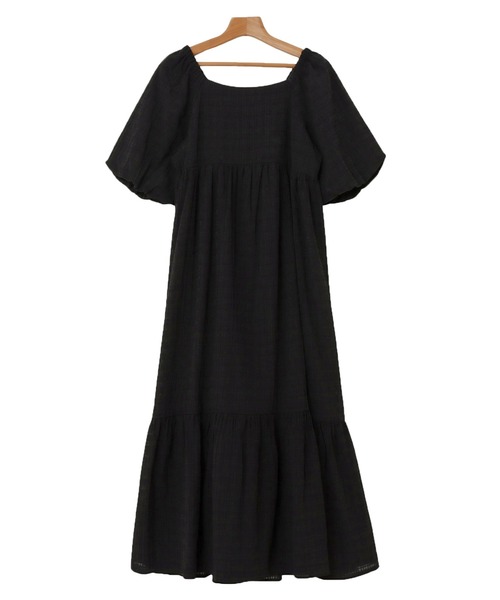 シアーチェックボリューム袖ロングワンピース（ワンピース）｜Freesia