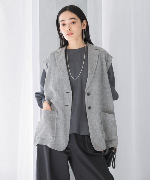 URBAN RESEARCH ROSSO WOMEN（アーバンリサーチ　ロッソ）の「リネンミドルジレ（ベスト・レディース・ブラック系その他・FREE）」の6枚目の写真