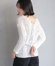 【cheriella】前後2WAY 透かし編みレースアップトップス 2-WAY OPEN KNIT LACE-UP TOPS