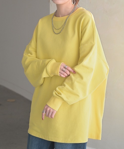 HUG.U（ハグユー）の「オーバーサイズスウェット（スウェット・レディース・ライトグレー/グリーン/ダークグレー/オレンジ/イエロー/ブラック/ライトピンク/ライトブルー/アイボリー/ブルー・FREE）」の8枚目の写真