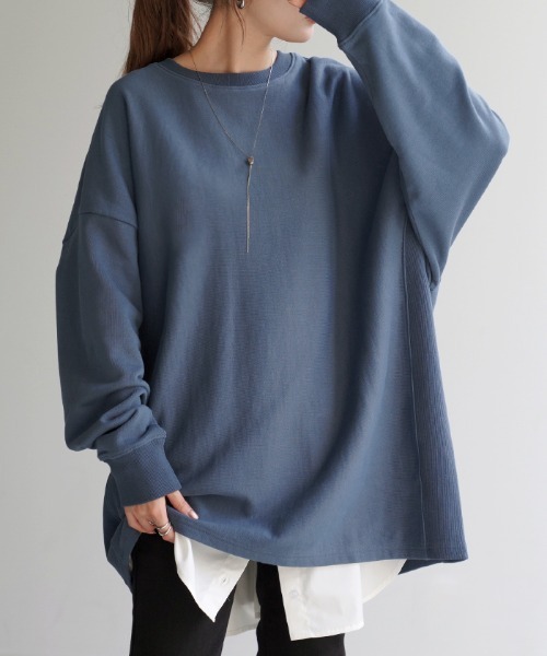 HUG.U（ハグユー）の「オーバーサイズスウェット（スウェット・レディース・ライトグレー/グリーン/ダークグレー/オレンジ/イエロー/ブラック/ライトピンク/ライトブルー/アイボリー/ブルー・FREE）」の7枚目の写真