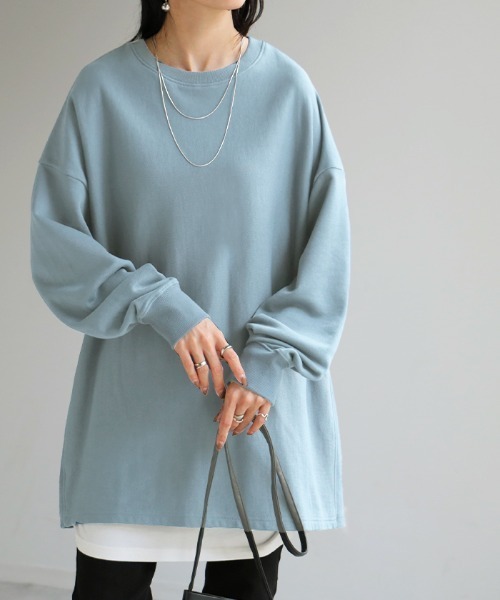 HUG.U（ハグユー）の「オーバーサイズスウェット（スウェット・レディース・ライトグレー/グリーン/ダークグレー/オレンジ/イエロー/ブラック/ライトピンク/ライトブルー/アイボリー/ブルー・FREE）」の6枚目の写真