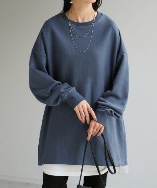 HUG.U（ハグユー）の「オーバーサイズスウェット（スウェット・レディース・ライトグレー/グリーン/ダークグレー/オレンジ/イエロー/ブラック/ライトピンク/ライトブルー/アイボリー/ブルー・FREE）」の20枚目の写真