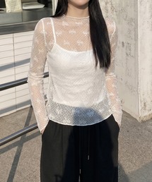 【HOOK】for girls リボン柄ダイヤチェックドットシアートップス (SS)
