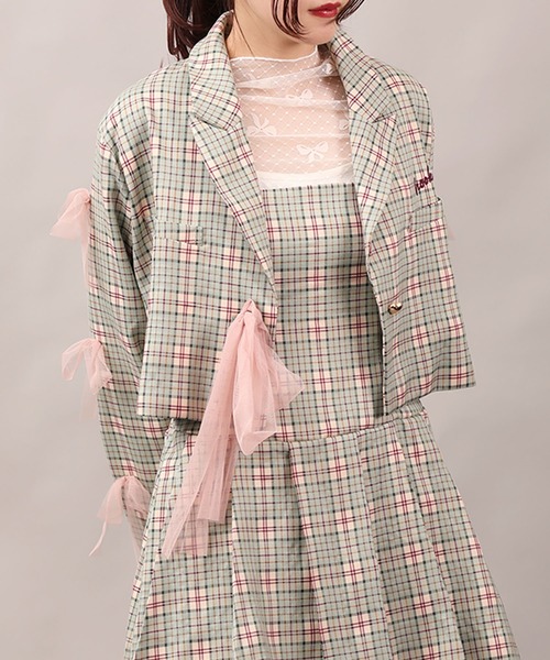 HOOK(フック)の「【HOOK】for girls リボン柄ダイヤチェックドットシアートップス (SS)(Tシャツ/カットソー・レディース・ブラック/ホワイト/ベージュ・FREE)」の7枚目の写真