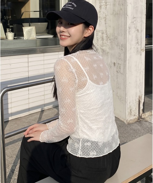 HOOK(フック)の「【HOOK】for girls リボン柄ダイヤチェックドットシアートップス (SS)(Tシャツ/カットソー・レディース・ブラック/ホワイト/ベージュ・FREE)」の12枚目の写真