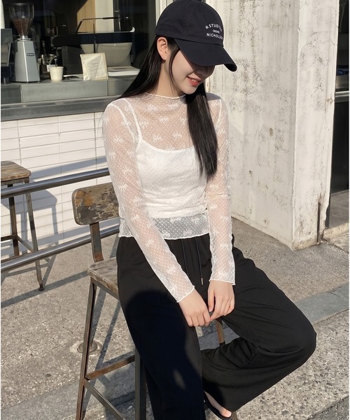 HOOK(フック)の「【HOOK】for girls リボン柄ダイヤチェックドットシアートップス (SS)(Tシャツ/カットソー・レディース・ブラック/ホワイト/ベージュ・FREE)」の13枚目の写真