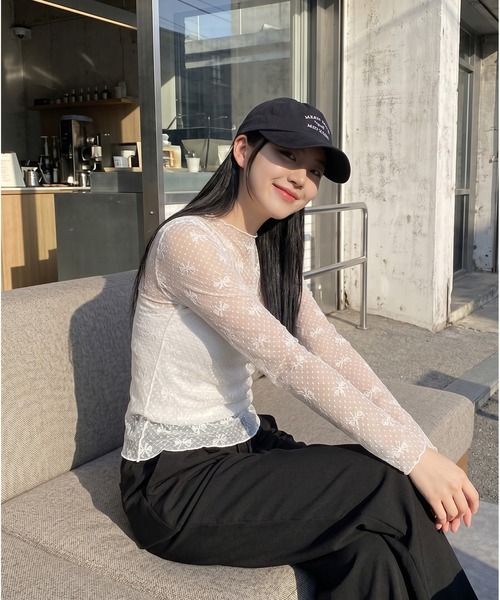 HOOK(フック)の「【HOOK】for girls リボン柄ダイヤチェックドットシアートップス (SS)(Tシャツ/カットソー・レディース・ブラック/ホワイト/ベージュ・FREE)」の14枚目の写真