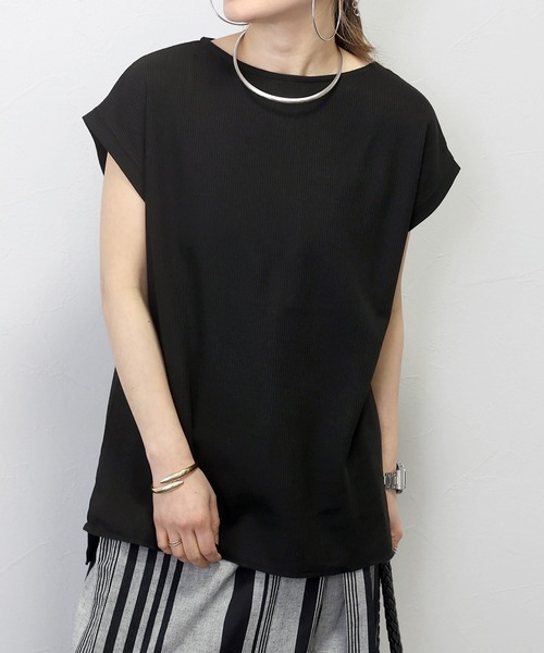 Aletta vita（アレッタビータ）の「ボートネックワッフルスクエアプルオーバー（Tシャツ/カットソー・レディース・ネイビー/ブラック/オフホワイト・FREE）」の3枚目の写真