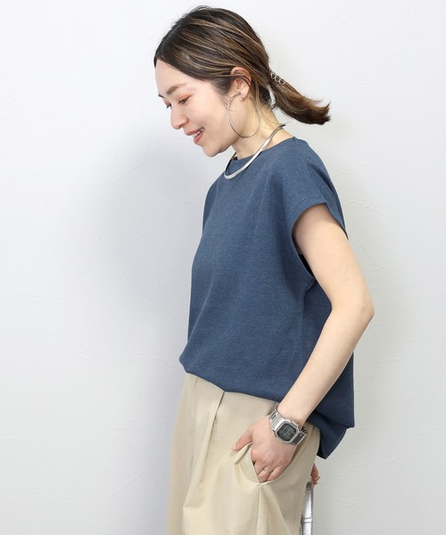 Aletta vita（アレッタビータ）の「ボートネックワッフルスクエアプルオーバー（Tシャツ/カットソー・レディース・ネイビー/ブラック/オフホワイト・FREE）」の13枚目の写真