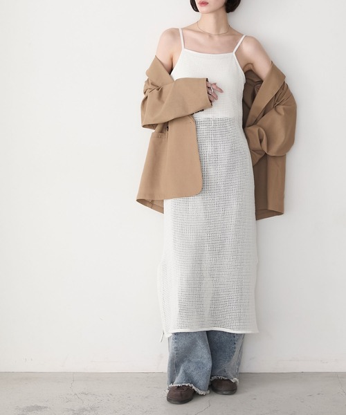 forksy.（フォルクシー）の「【forksy.】カップ付き メッシュ キャミワンピース（ワンピース・レディース・オフホワイト/ブラック・FREE）」の5枚目の写真