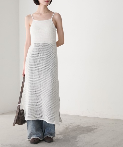 forksy.（フォルクシー）の「【forksy.】カップ付き メッシュ キャミワンピース（ワンピース・レディース・オフホワイト/ブラック・FREE）」の6枚目の写真