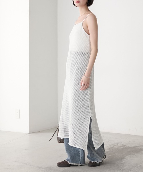 forksy.（フォルクシー）の「【forksy.】カップ付き メッシュ キャミワンピース（ワンピース・レディース・オフホワイト/ブラック・FREE）」の7枚目の写真