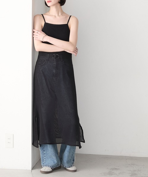 セール】【forksy.】カップ付き メッシュ キャミワンピース