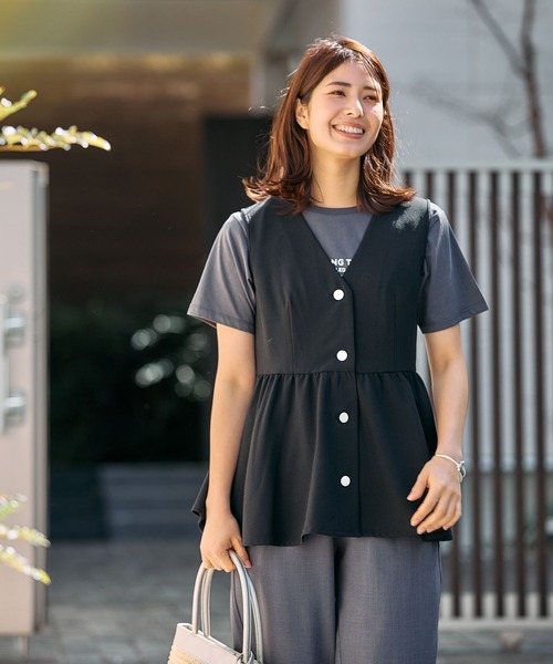 FOUND GOOD（ファウンドグッド）の「ペプラムベスト（ベスト・レディース・グレー系8/イエロー系2/アイボリー/ブラック・S/M/L）」の2枚目の写真