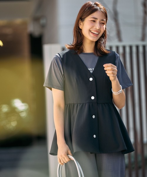 FOUND GOOD（ファウンドグッド）の「ペプラムベスト（ベスト・レディース・グレー系8/イエロー系2/アイボリー/ブラック・S/M/L）」の15枚目の写真