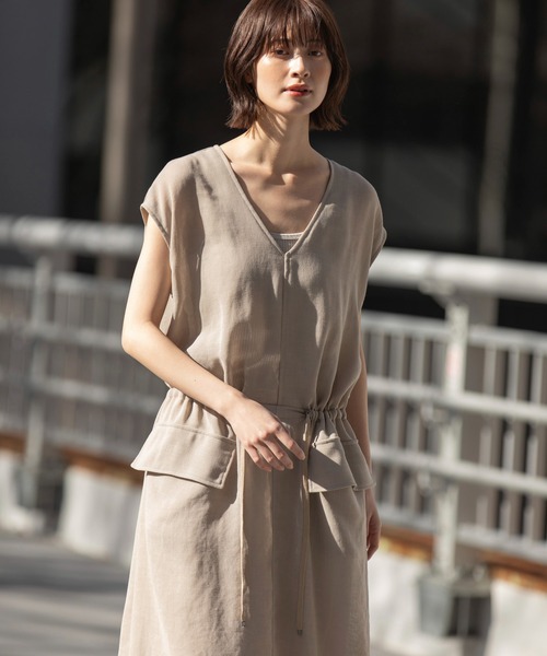 Munich(ミューニック)の「【速乾性】【通気性】【防シワ】麻調メッシュドローストリングワンピース(ワンピース・レディース・ブラック/ベージュ/ブラウン・FREE)」の12枚目の写真